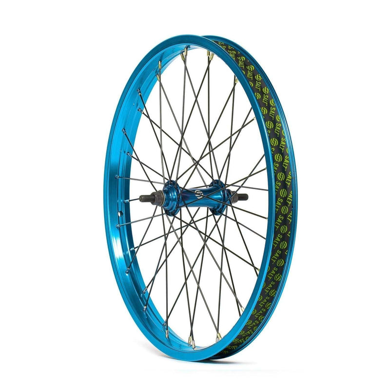 Blue SALT Everest front BMX wheel with wide 36mm Summit rim and sealed pro hub
