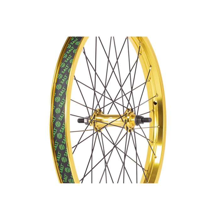 Gold SALT EVEREST front wheel with wide 36mm Summit rim and sealed hub for BMX bikes