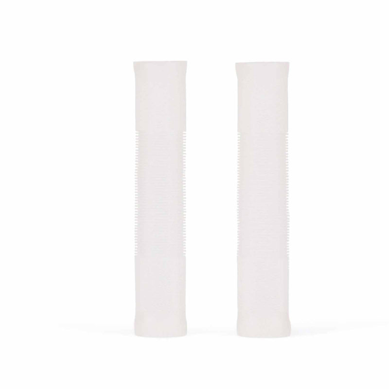 SALT EX GRIPS flangeless soft compound kraton in white, thin 28mm diameter, 154mm length, for wider bike handlebars.