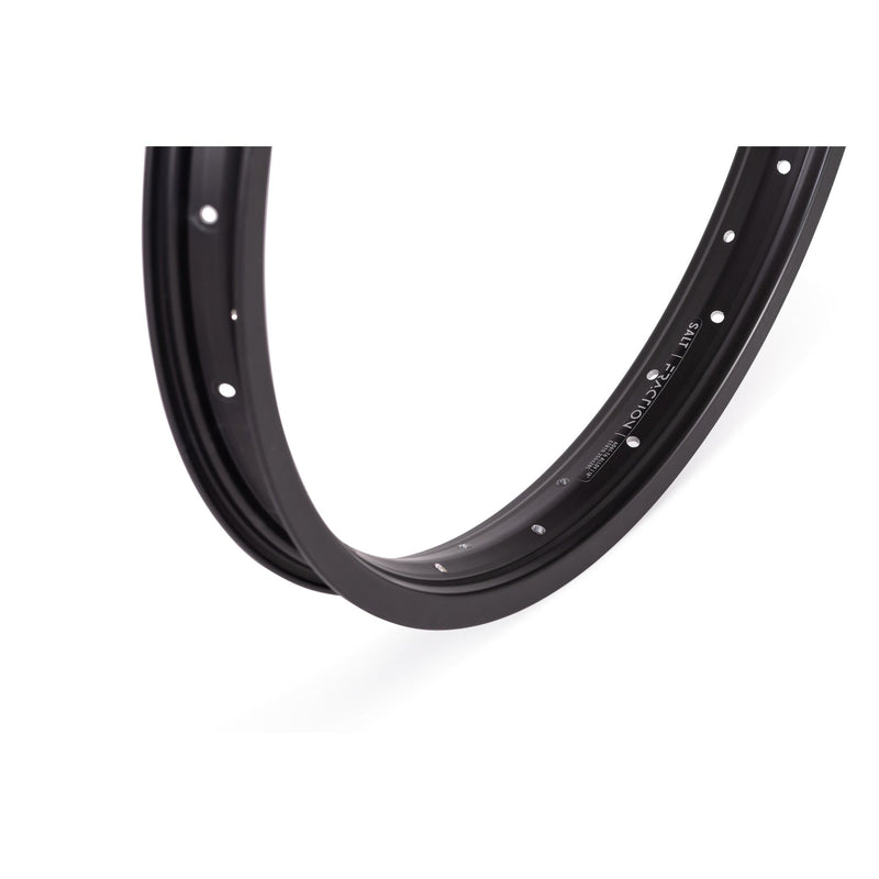 Lightweight black Salt Fraction Rim for 16" wheels, featuring a strong single wall design with thicker sidewalls and double pin joint.
