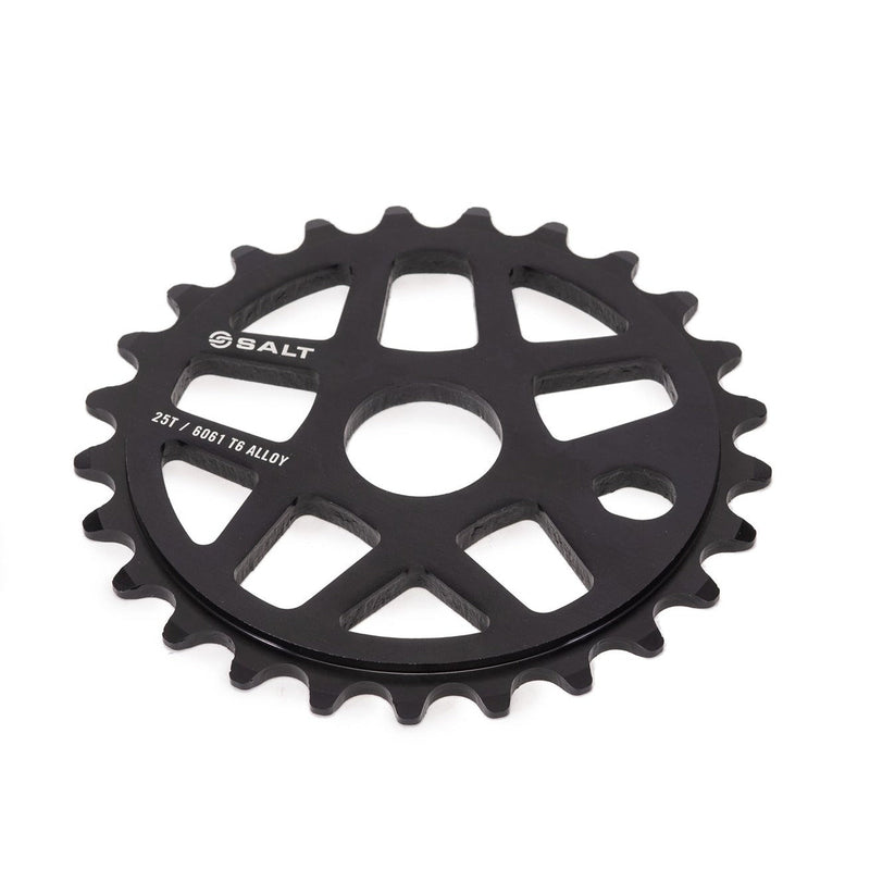 Salt Gateway Alloy Sprocket, 25T, 6061-T6 alloy, black, multi-spoke design.