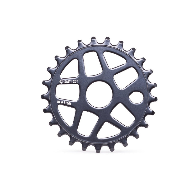 SALT GATEWAY STEEL SPROCKET with multi-spoke design in chrome/oil slick, featuring a reinforced sprocket bolt area.