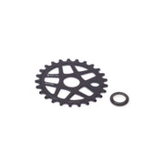 SALT GATEWAY STEEL SPROCKET in chrome and oil slick finish with multi-spoke design, includes 19mm spindle adapter.