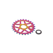 SALT GATEWAY STEEL SPROCKET in chrome and oil slick finish with a multi-spoke design.