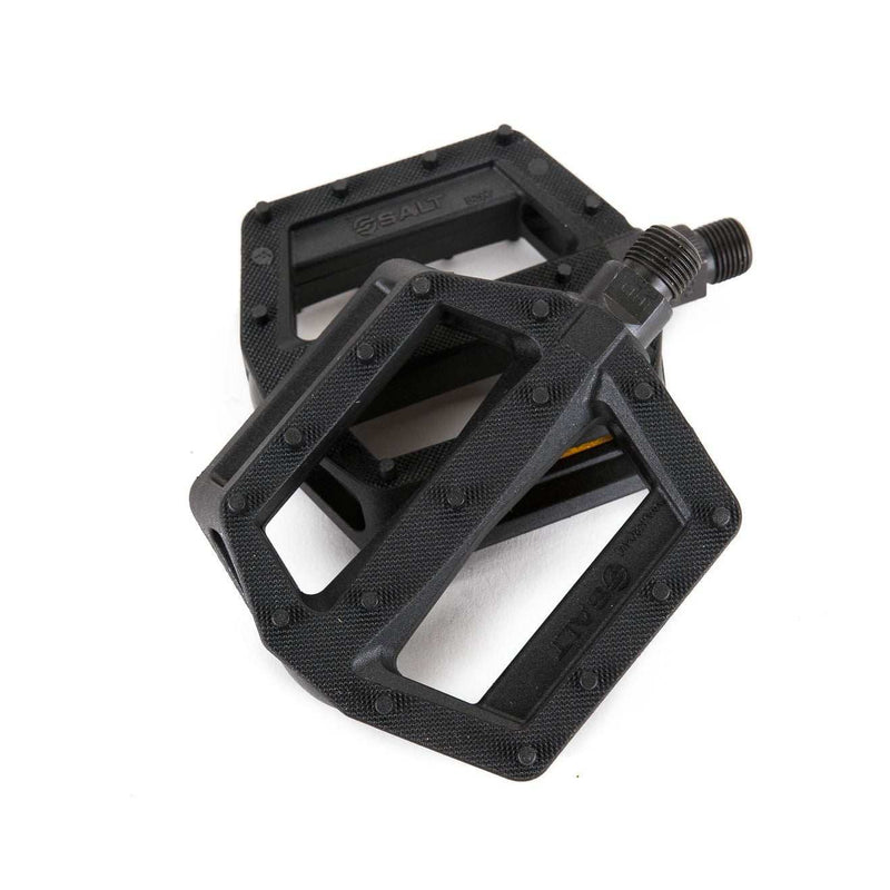 BMX platform pedals for kids, black, nylon/fiberglass, Crmo axle.
