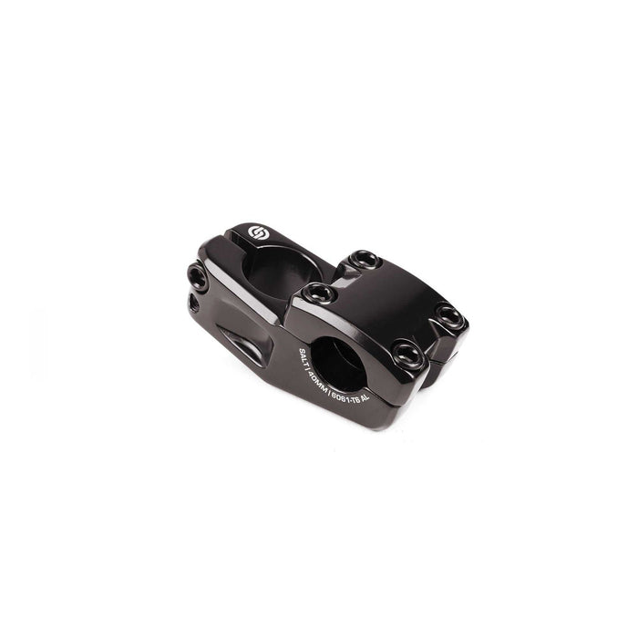 Black SALT Junior Toploader stem for BMX bikes with 33mm rise and 40mm reach, made from forged 6061-T6 alloy.