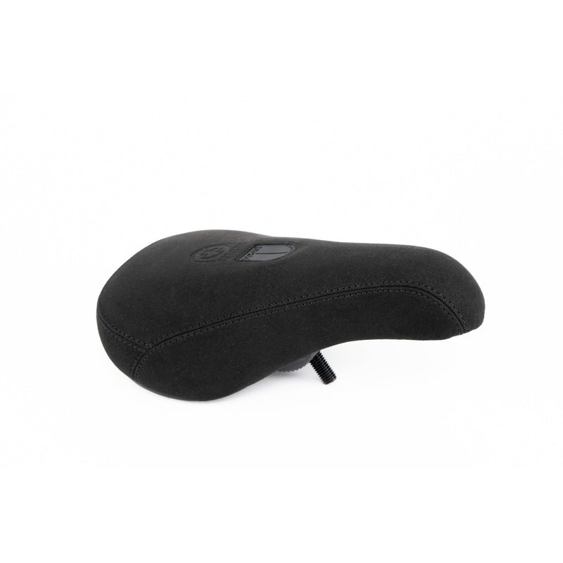 Black SALTPLUS PIVOTAL SEAT with embossed top cover and plastic bumpers, compatible with Pivotal seat posts.