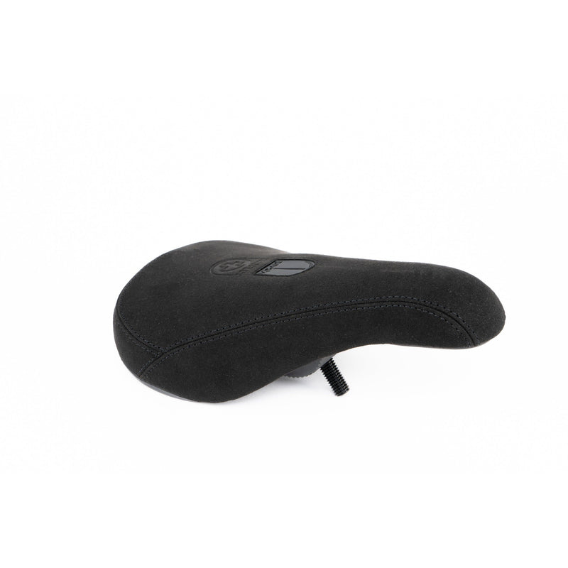 Black SALTPLUS PIVOTAL SEAT with embossed top cover and plastic bumpers, compatible with Pivotal seat posts.