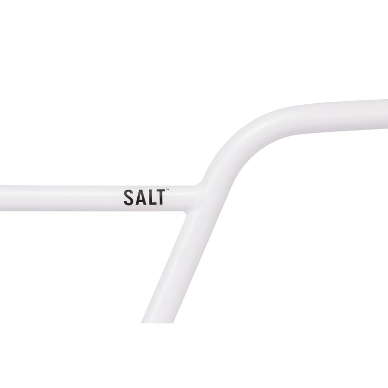 SALT PRO 2 PIECE HANDLEBAR in white with seamless chromoly construction, featuring 9" height and 22.2mm plain gauge.