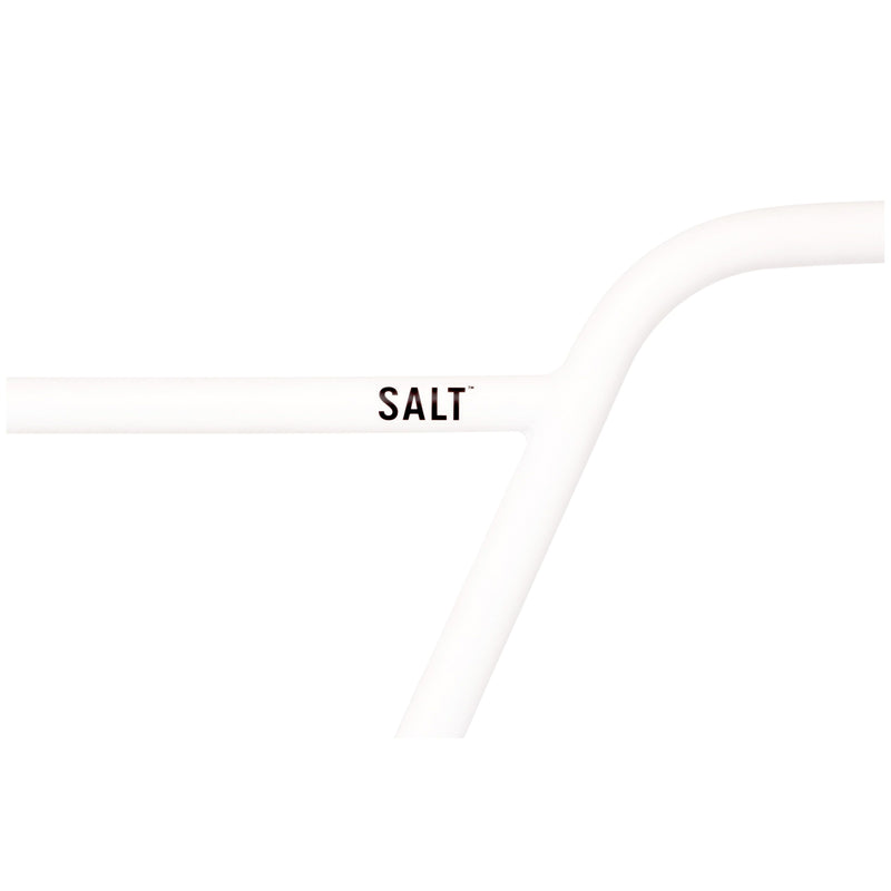 Salt Classic 4-piece handlebar in white full chromoly with 9-inch rise and Salt logo.