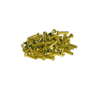 Pile of gold SALT PRO SPOKE NIPPLES made from high quality alloy, 16mm length, 40 pieces.