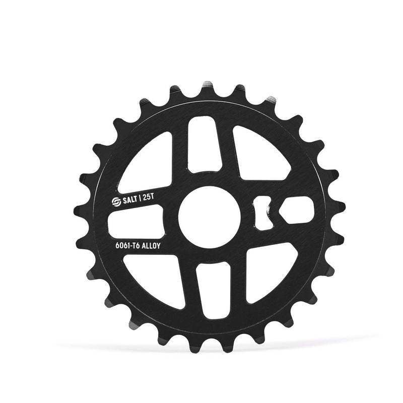 Black SALT PRO SPROCKET made of lightweight 6061-T6 alloy with 25 teeth and spindle adapters.
