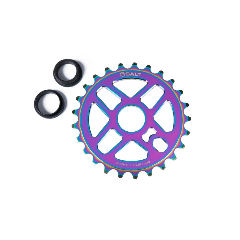 SALT PRO SPROCKET in oil slick finish with 19mm and 22mm spindle adaptors.