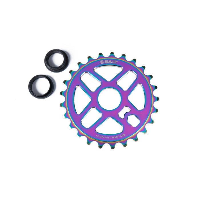 SALT PRO SPROCKET in oil slick finish with 19mm and 22mm spindle adaptors.