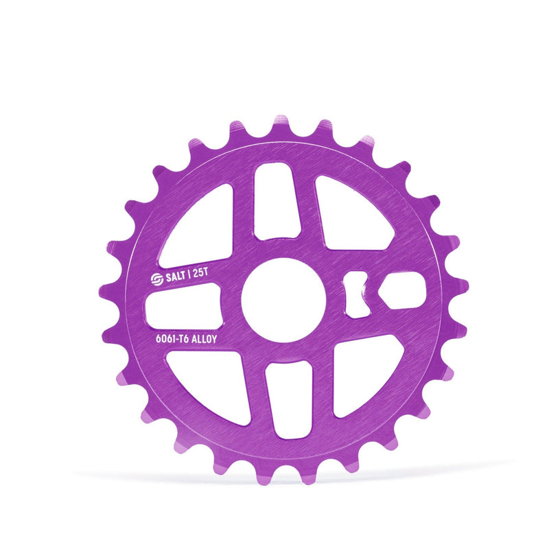 SALT PRO SPROCKET, lightweight 6061-T6 alloy, purple, 25t, adaptors for 19mm and 22mm spindles.