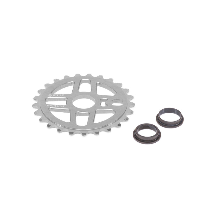 SALT PRO SPROCKET in polished silver with spindle adapters, lightweight 6061-T6 alloy.
