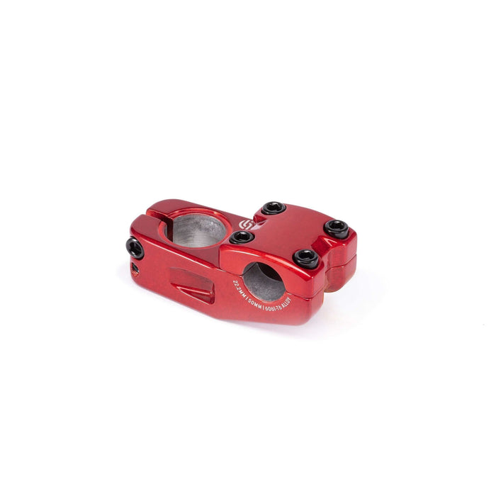 Red alloy SALT PRO TOPLOAD STEM with 48mm faceplate and STC clamping for bike handlebars.