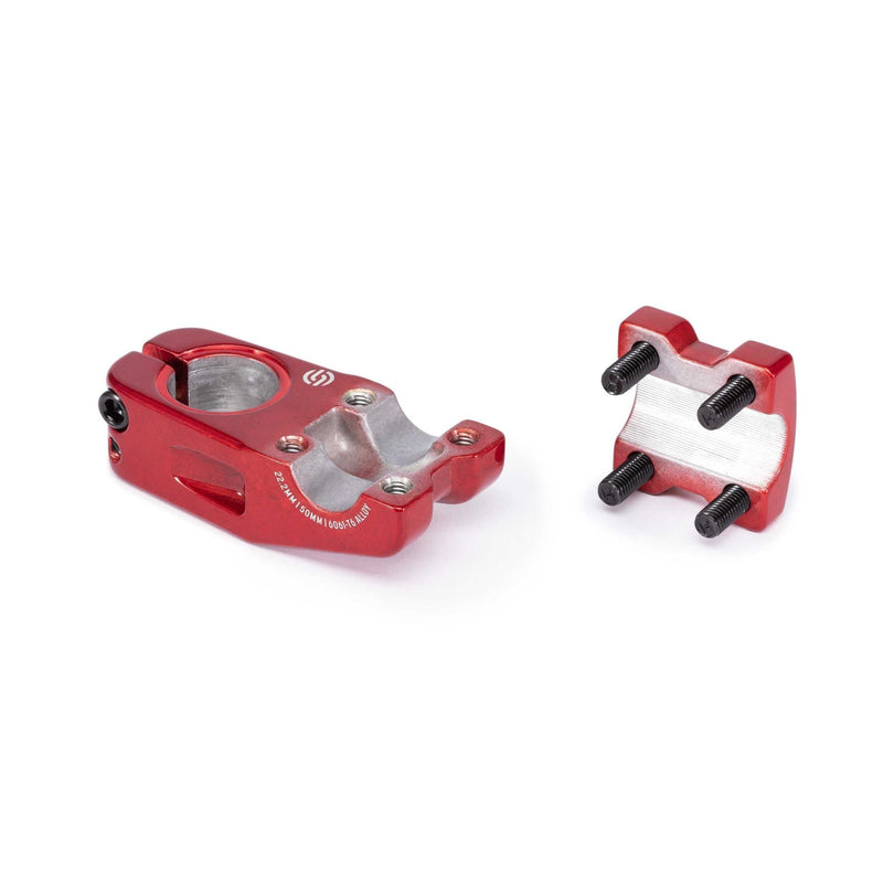 Red SALT PRO TOPLOAD STEM alloy BMX bike stem with top load design and separate faceplate with bolts.
