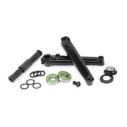 BMX crankset with black square-profiled arms, bearings, and spindle for street riders; Salt Revo Crank.