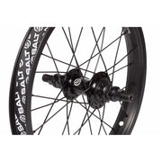 Black SALT ROOKIE cassette rear wheel with 9t driver and 35mm single wall rim for BMX bikes.