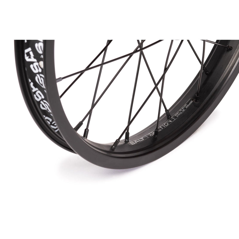 Black SALT ROOKIE FREEWHEEL rear wheel with alloy hub and 35mm BEAM rim.