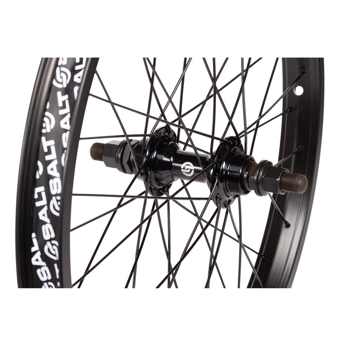 Black SALT ROOKIE FREEWHEEL rear wheel with alloy hub and 35mm BEAM rim.