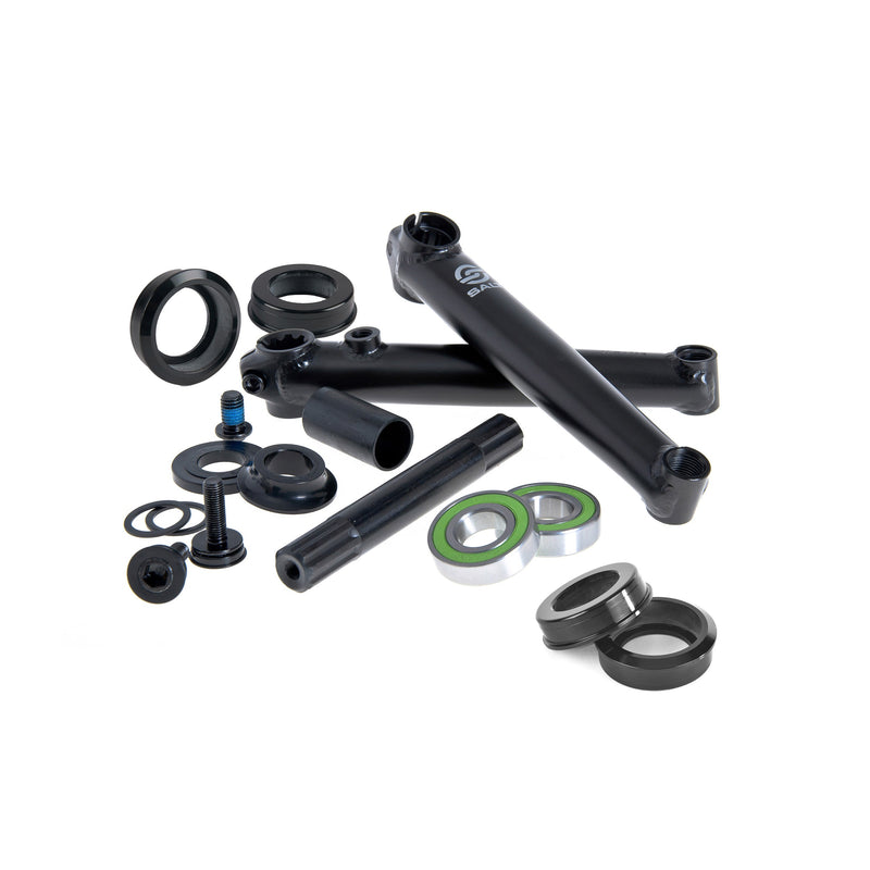 Black Salt Rookie Crank BMX replacement set with arms, spindle, hardware, and bottom bracket components