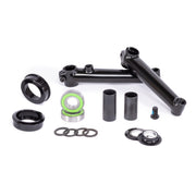 Black SALT ROOKIE CRANK BMX crankset with arms, spindle, hardware, and bottom bracket set.
