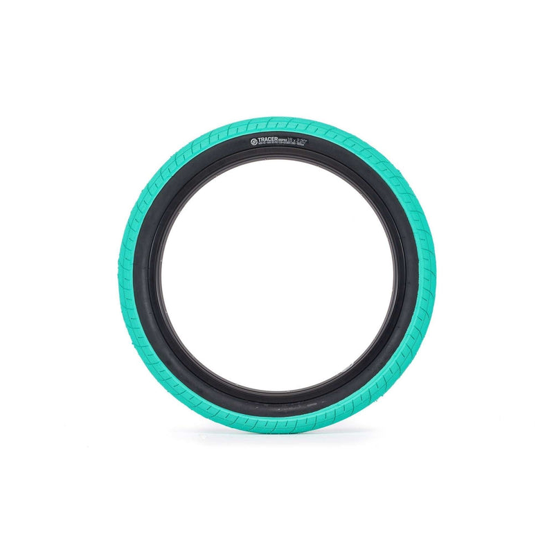 Salt Tracer Tire BMX replacement tire in black and teal with modern directional tread and knurled surface for improved traction.