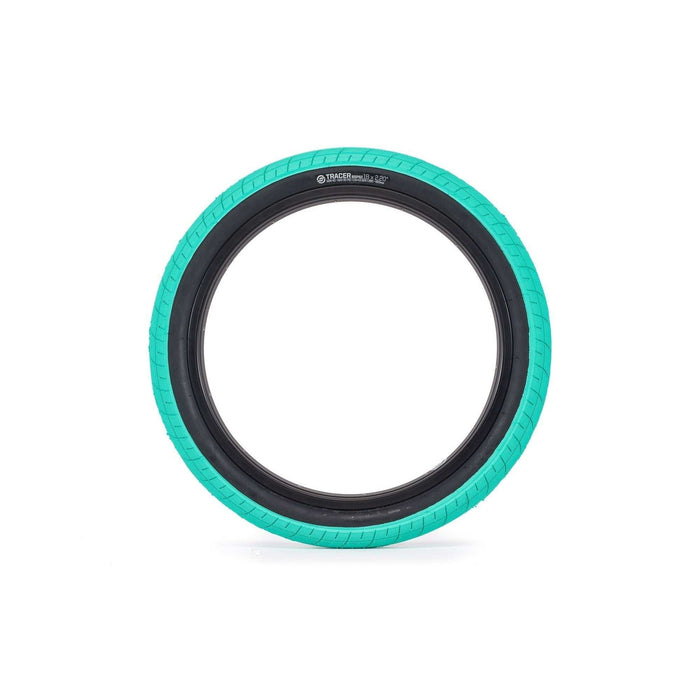 Salt Tracer Tire BMX replacement tire in black and teal with modern directional tread and knurled surface for improved traction.