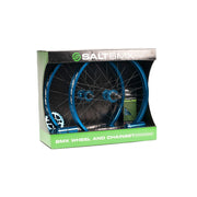 SALT VALON COMPLETE WHEEL AND CHAINSET for BMX bikes, includes wheelset, 25t sprocket, pegs, and chain, available in black, red, cyan.