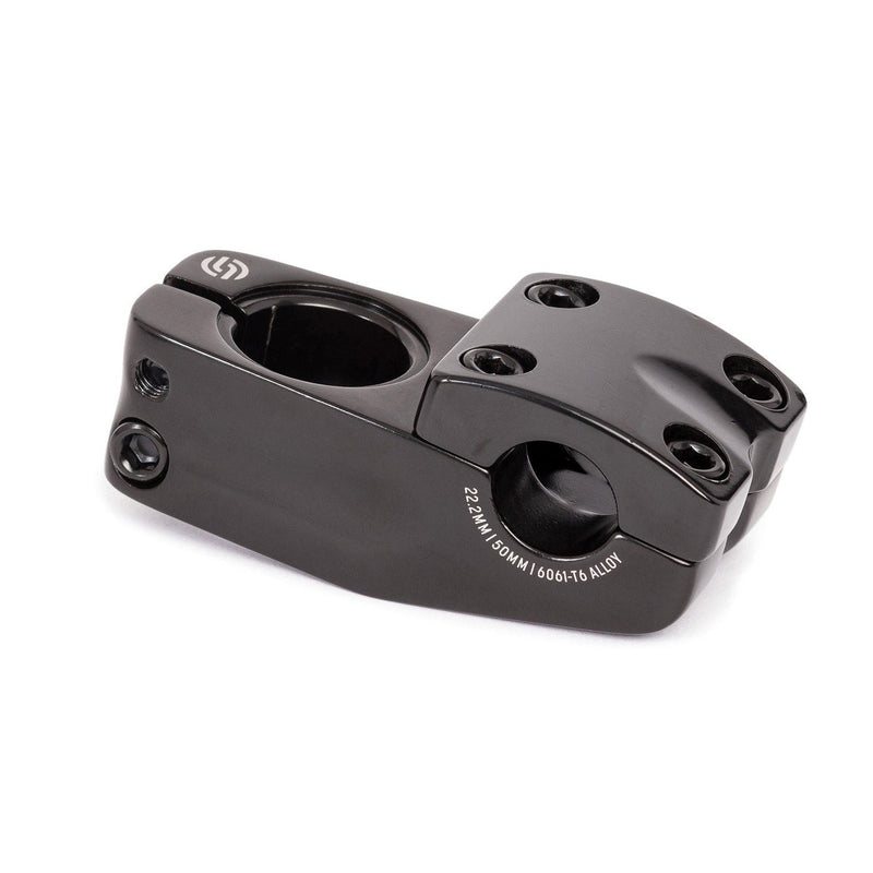 Black SALT ZION STEM top load BMX stem with wide faceplate and STC technology, forged 6061-T6 alloy.