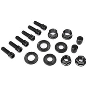 Black SALT nut and bolt set including stem bolts, axle nuts, washers, and valve caps made of crmo and alloy.