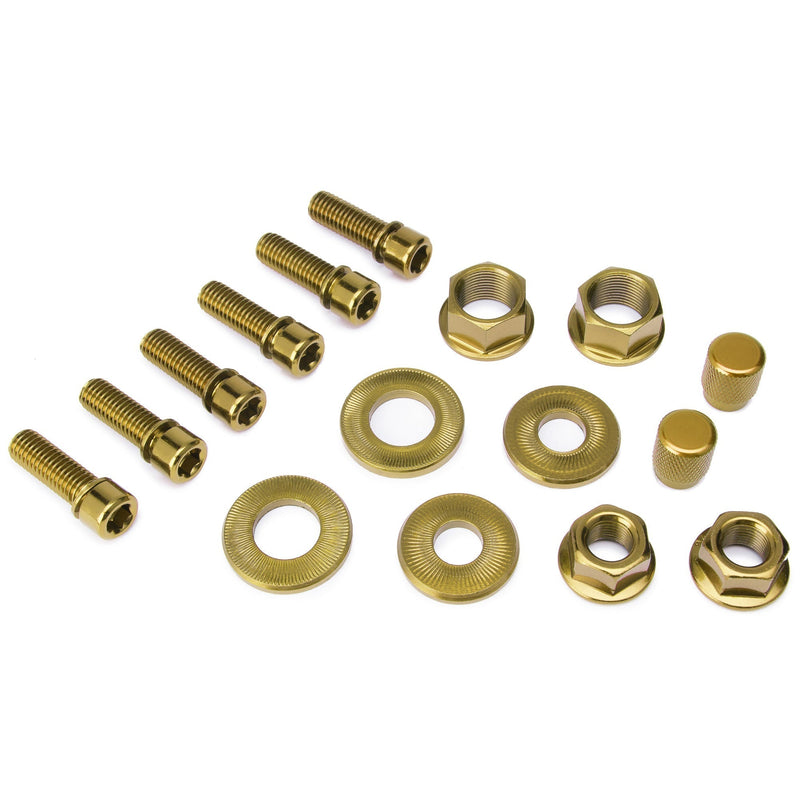 Gold Salt Nut and Bolt Set with various components for bikes.