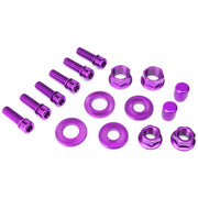 Purple color Salt Nut and Bolt Set for bicycles, featuring crmo/alloy construction, multiple sizes, and includes valve caps.