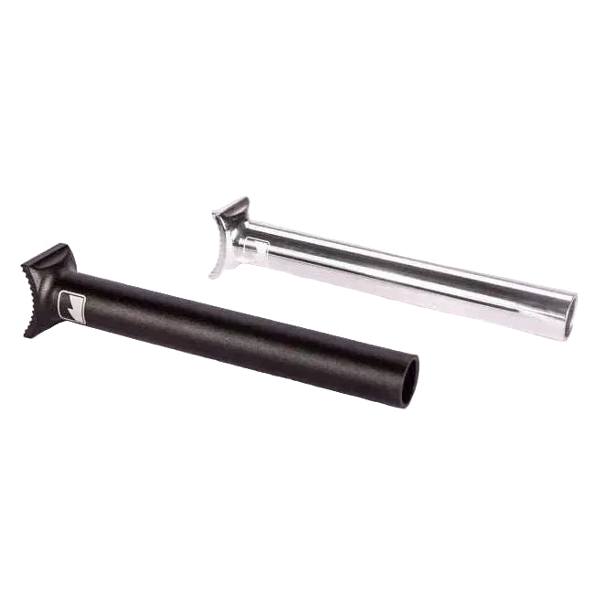 MERRITT PIVOTAL SEATPOST forged 6061 lightweight bike seatpost in black and silver with laser etched logos, 25.4mm x 200mm.