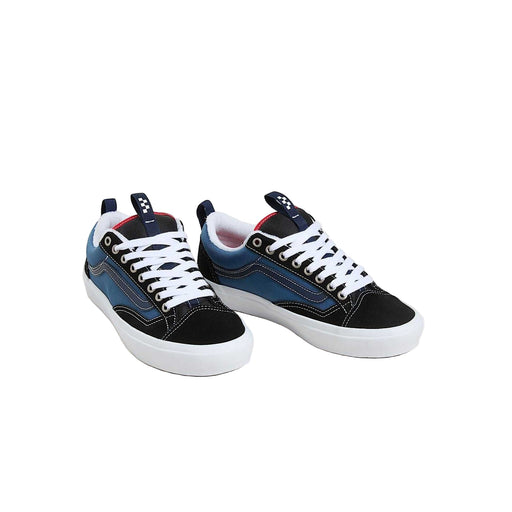 Pair of VANS SKATE OLD SKOOL 36+ low-top skate shoes in black and blue with white laces and signature side stripe