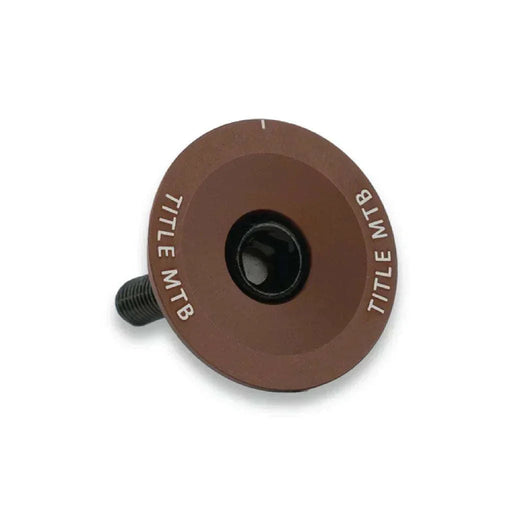 Brown CNC-machined 6061 T6 alloy MTB headset top cap with bolt and star nut set