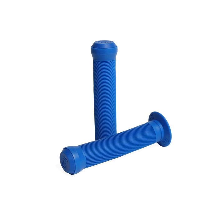 Blue Fiend Team Grips Flanged with angled rib pattern and nylon bar ends for bike handlebars