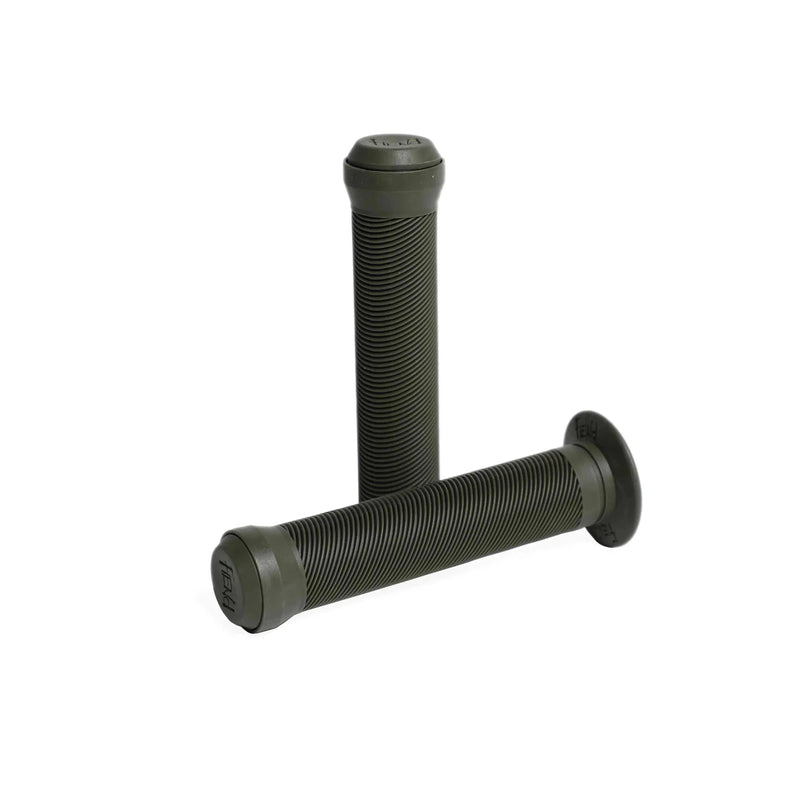 Fiend Team Grips Flanged black angled rib pattern durable Krayton rubber bicycle handlebar grips with nylon bar ends