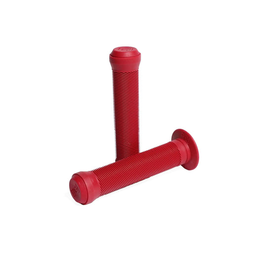 Red Fiend Team Grips flanged bicycle handlebar grips with angled rib pattern and nylon bar ends