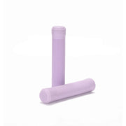 Pair of light purple Fiend Flangeless Grips made from medium density Krayton rubber with angled rib pattern and nylon plug style bar ends