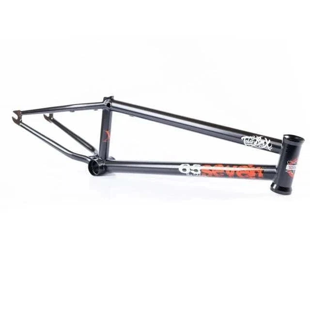 Black TOTAL BMX 657 Frame made from 4130 Chromoly tubing with ovalized chainstays for sprocket clearance and enhanced durability