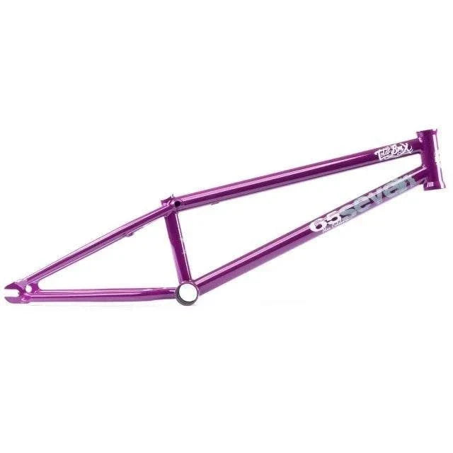 Purple TOTAL BMX 657 FRAME made of multi-butted 4130 chromoly tubing with ovalised chainstays and integrated headtube.