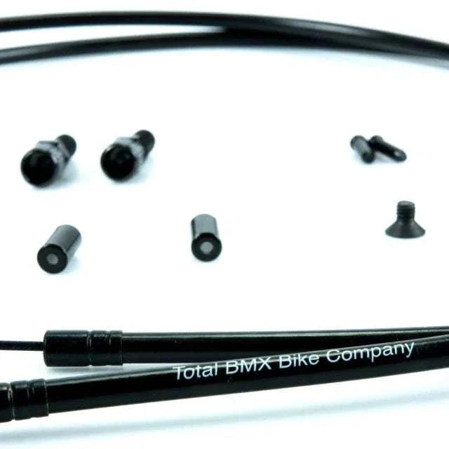 TOTAL BMX DBS Gyro Cable kit with dual black cables, barrel adjusters, and cable stops for BMX bikes