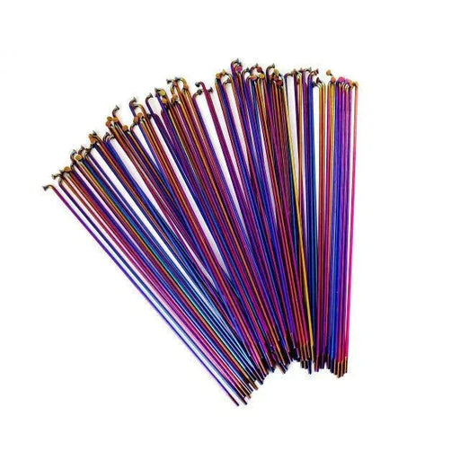 TOTAL BMX double butted stainless steel spokes pack with rainbow oil slick finish and brass nipples