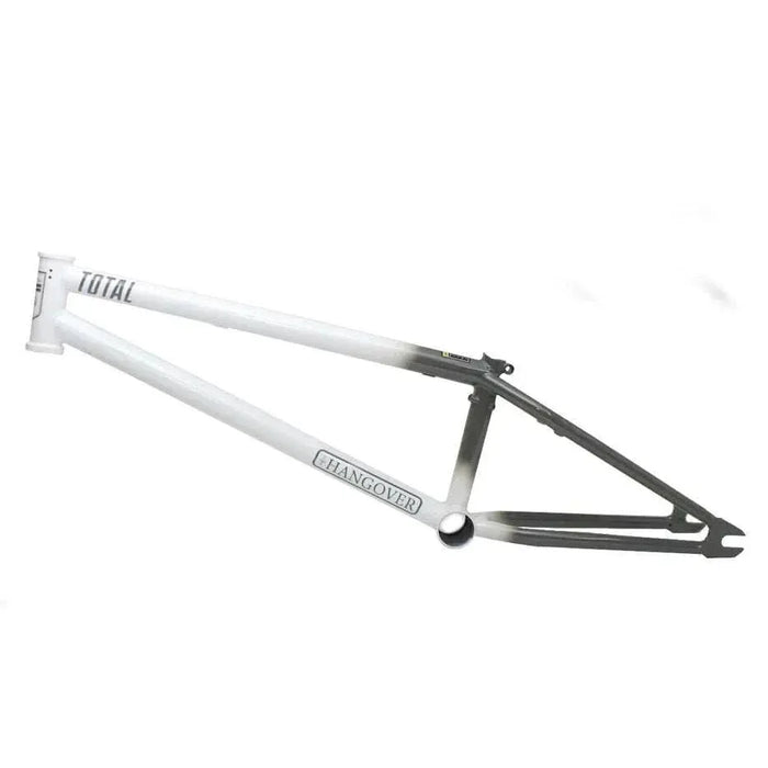 TOTAL BMX Hangover H4 BMX bike frame in white and black gradient with Hangover and Total branding.