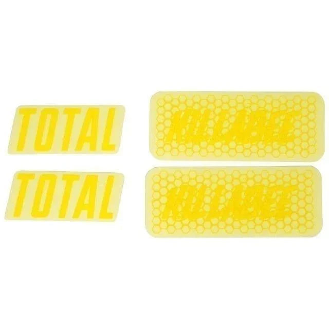 Yellow TOTAL BMX Killabee K4 frame stickers set with bold typography and honeycomb background design