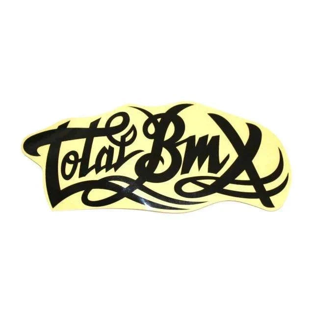TOTAL BMX logo sticker in black script lettering on a yellow background