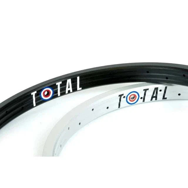 Total BMX Spitfire Rim made of 6066-T6 alloy with double wall design and 36 holes in black and white colors.